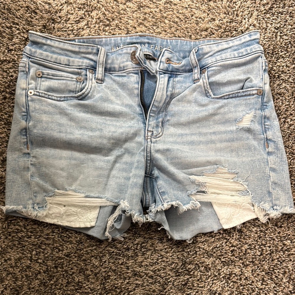 American Eagle Outfitters Blue Distressed Denim Shorts